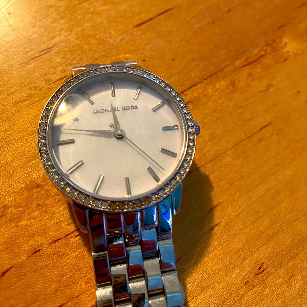 Silver Michael Kors and Mother of Pearl watch